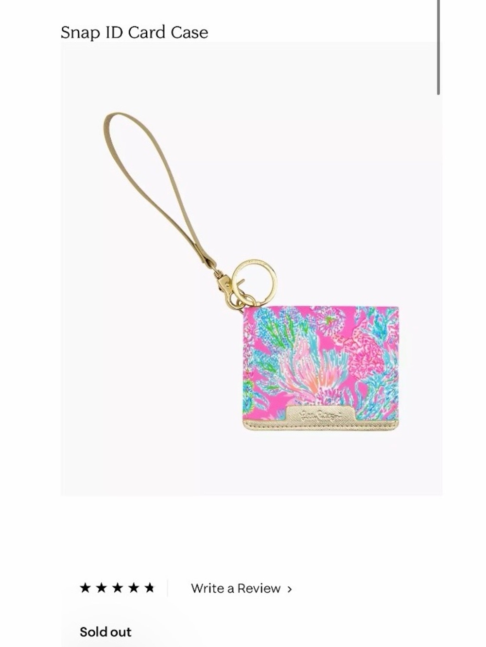 Lilly Pulitzer Pink Floral Snap ID Card Case with Gold Wrist Strap